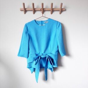 Edeline Lee Blue Textured Top with Bow Belt